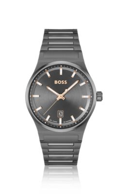 Hugo Boss Grey-plated Link-bracelet Watch With Grey Dial Men's Watches In Assorted-pre-pack