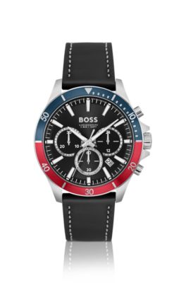 HUGO BOSS LEATHER-STRAP CHRONOGRAPH WATCH WITH TWO-TONE BEZEL MEN'S WATCHES