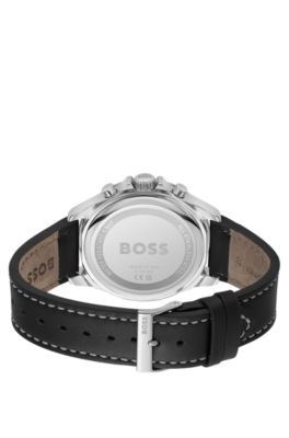 Leather-strap chronograph watch with two-tone bezel, Assorted-Pre-Pack