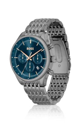Grey multi-link-bracelet chronograph watch with blue dial, Assorted-Pre-Pack