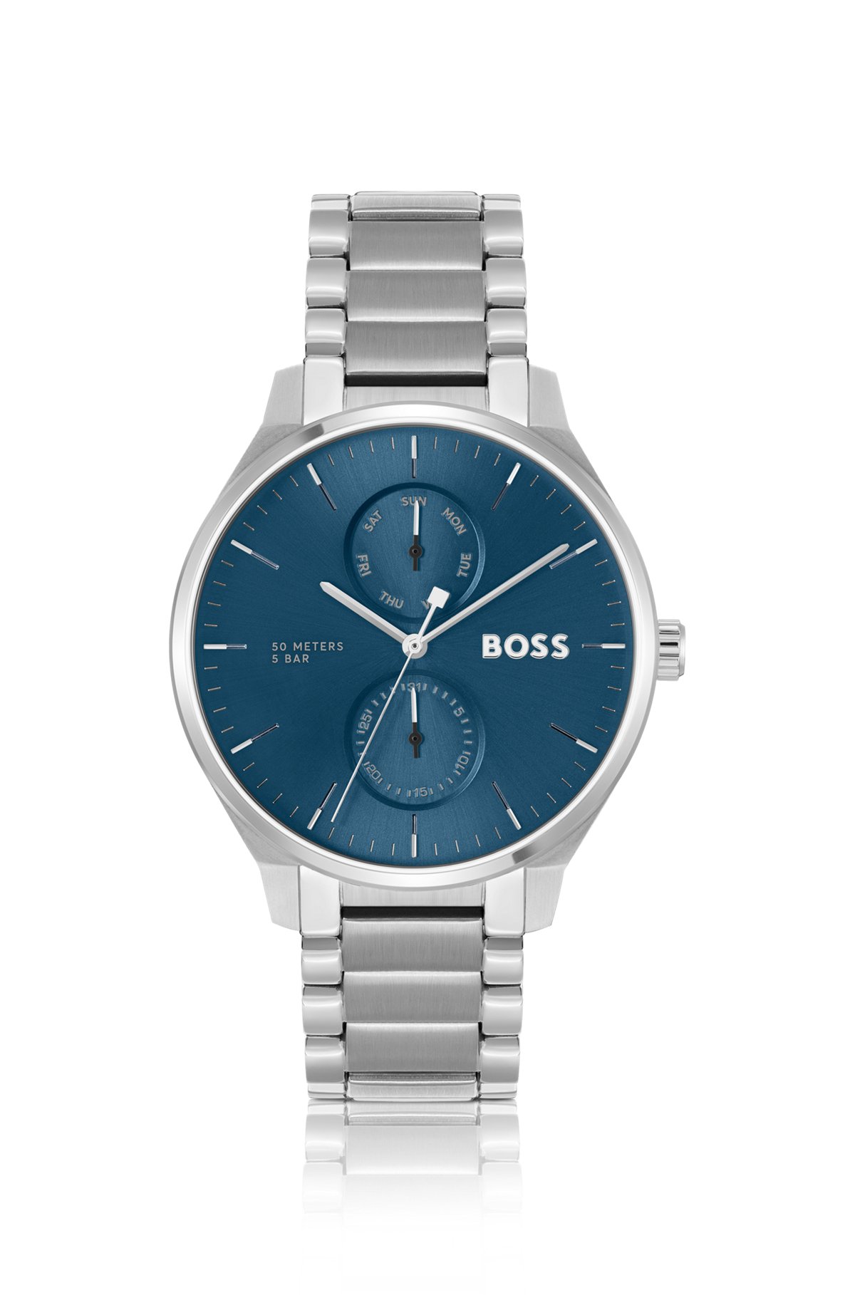 BOSS - Blue-dial watch with stainless-steel link bracelet