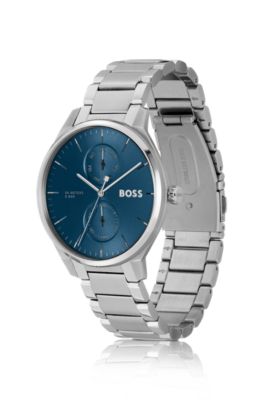 Reloj de acero inoxidable con esfera azul y pulsera de eslabones, Assorted-Pre-Pack