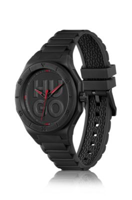 Black watch with silicone strap and stacked-logo dial, Assorted-Pre-Pack