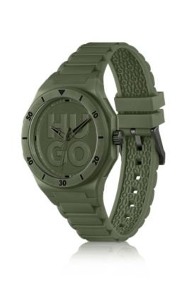 Green watch with tonal silicone strap, Assorted-Pre-Pack