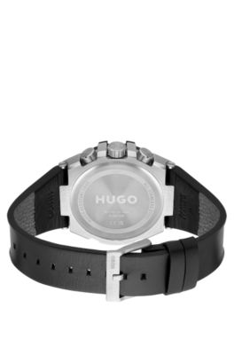 HUGO - Black-dial watch with leather strap