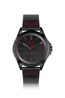 HUGO BLACK-DIAL WATCH WITH LEATHER STRAP AND LOGO DETAILS MEN'S WATCHES