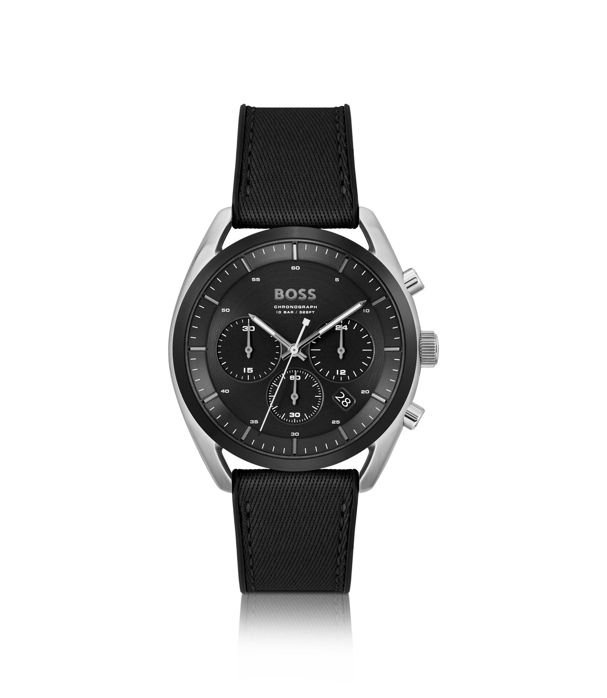BOSS - Black-dial chronograph watch with silicone-fabric strap