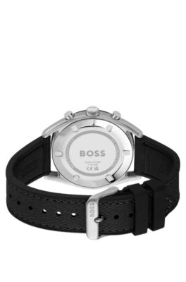 Black-dial chronograph watch with silicone-fabric strap, Assorted-Pre-Pack