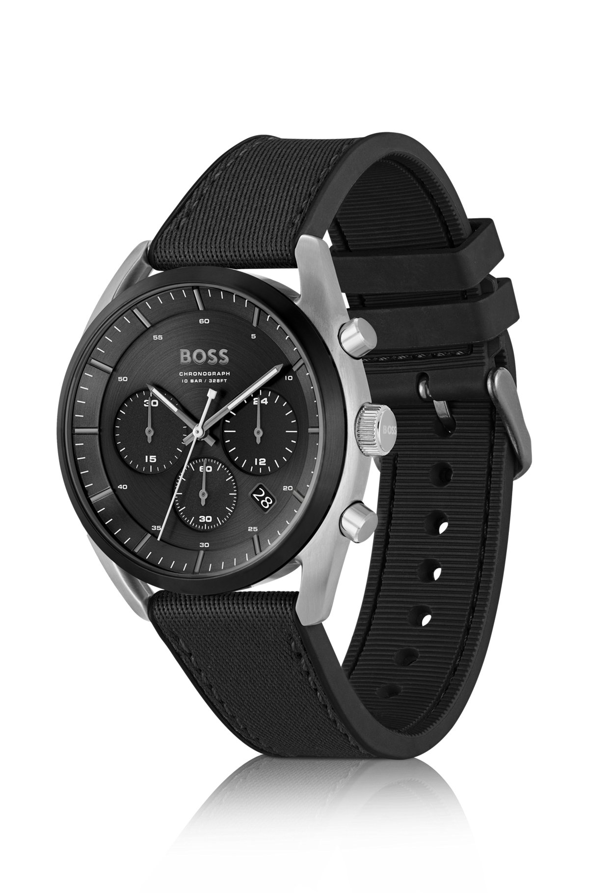 BOSS - Black-dial chronograph watch with silicone-fabric strap BOSS - Black-dial chronograph watch with silicone-fabric strap