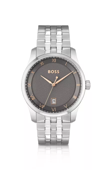 Grey-dial watch with link bracelet