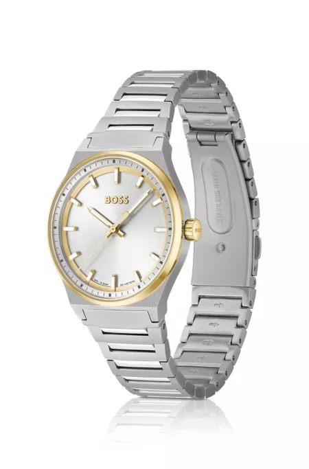 Two-tone watch with silver-white dial