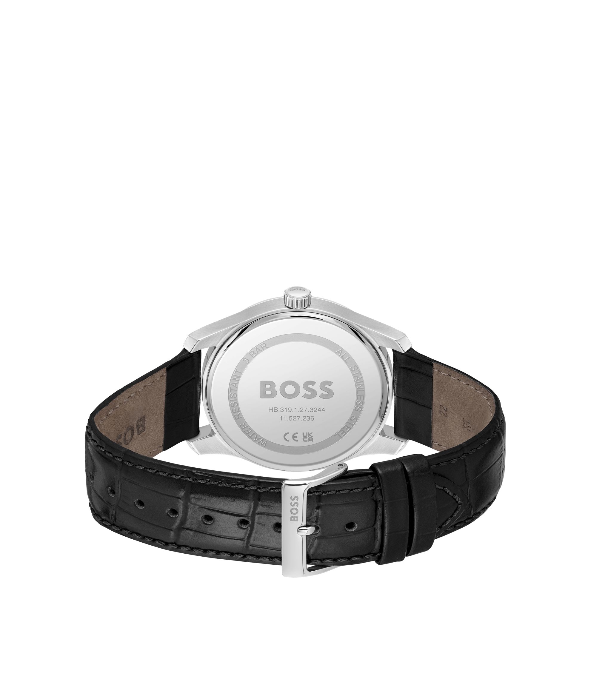 BOSS - Black-dial watch with leather strap