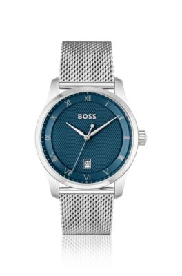 PRINCIPLE Mesh-bracelet watch with blue patterned dial, Assorted-Pre-Pack