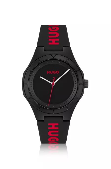 Black-dial watch with silicone strap