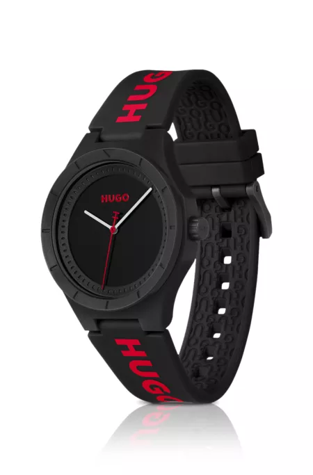 Black-dial watch with silicone strap