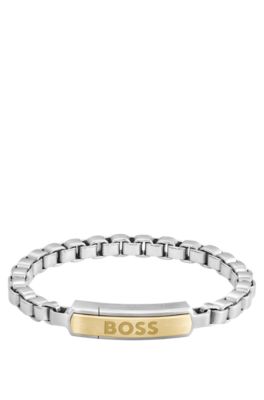 Branded-closure box-chain cuff in silver-tone steel, Assorted-Pre-Pack