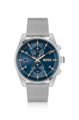 Blue-dial chronograph watch with mesh bracelet, Assorted-Pre-Pack