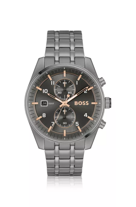 Grey-plated chronograph watch with gold-tone details