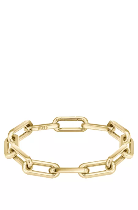 Gold-tone bracelet with branded link