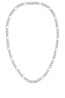 BOSS - Silver-tone figaro-chain necklace with branded link