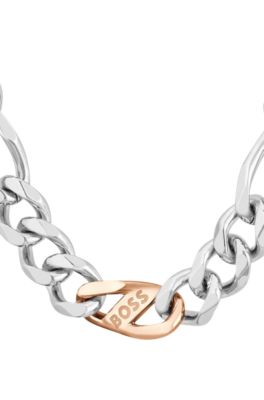 Silver-tone branded-link necklace with figaro chain, Assorted-Pre-Pack