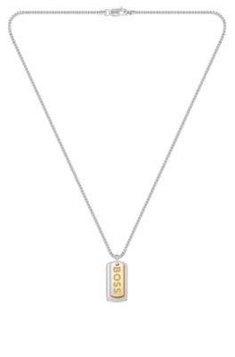 Shop Hugo Boss Box-chain Necklace With Branded Double-tag Pendant Men's Jewellery In Assorted-pre-pack