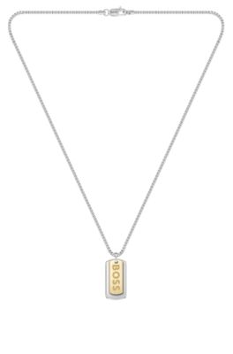 Box-chain necklace with branded double-tag pendant, Assorted-Pre-Pack