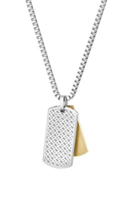 Box-chain necklace with branded double-tag pendant, Assorted-Pre-Pack