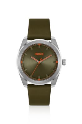 Olive-dial watch with matching leather strap, Assorted-Pre-Pack