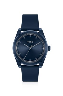 Blue watch with blue dial and leather strap, Assorted-Pre-Pack