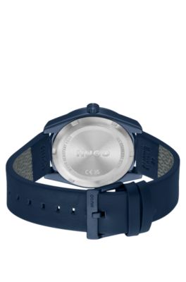 Blue watch with blue dial and leather strap, Assorted-Pre-Pack