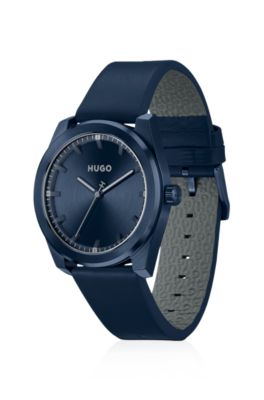 Blue watch with blue dial and leather strap, Assorted-Pre-Pack