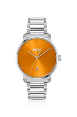 Reloj con esfera naranja cepillada y pulsera de eslabones en H, Assorted-Pre-Pack