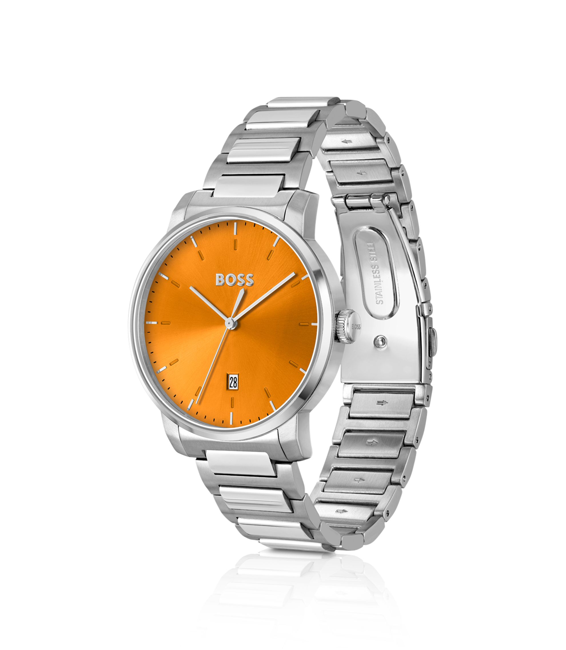 BOSS - H-link-bracelet watch with brushed orange dial