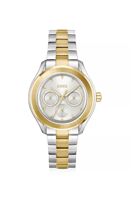 Link-bracelet watch in silver- and gold-tone steel