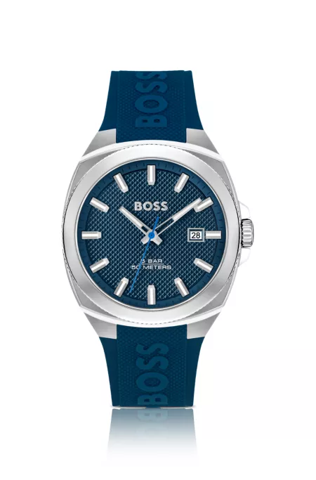 Blue-dial watch with silicone strap
