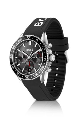 Black-dial chronograph watch with silicone strap, Assorted-Pre-Pack