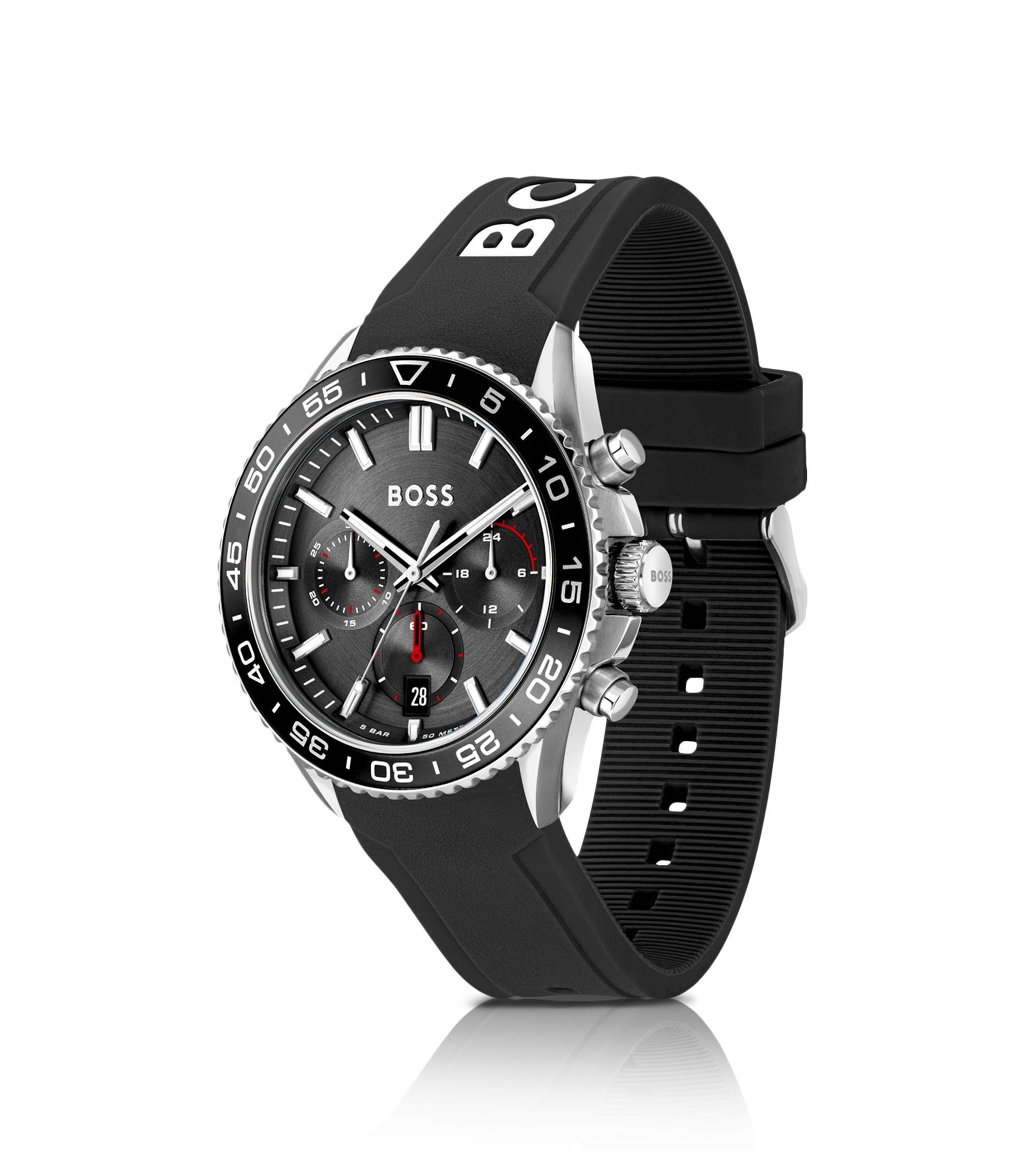 BOSS - Black-dial chronograph watch with silicone strap