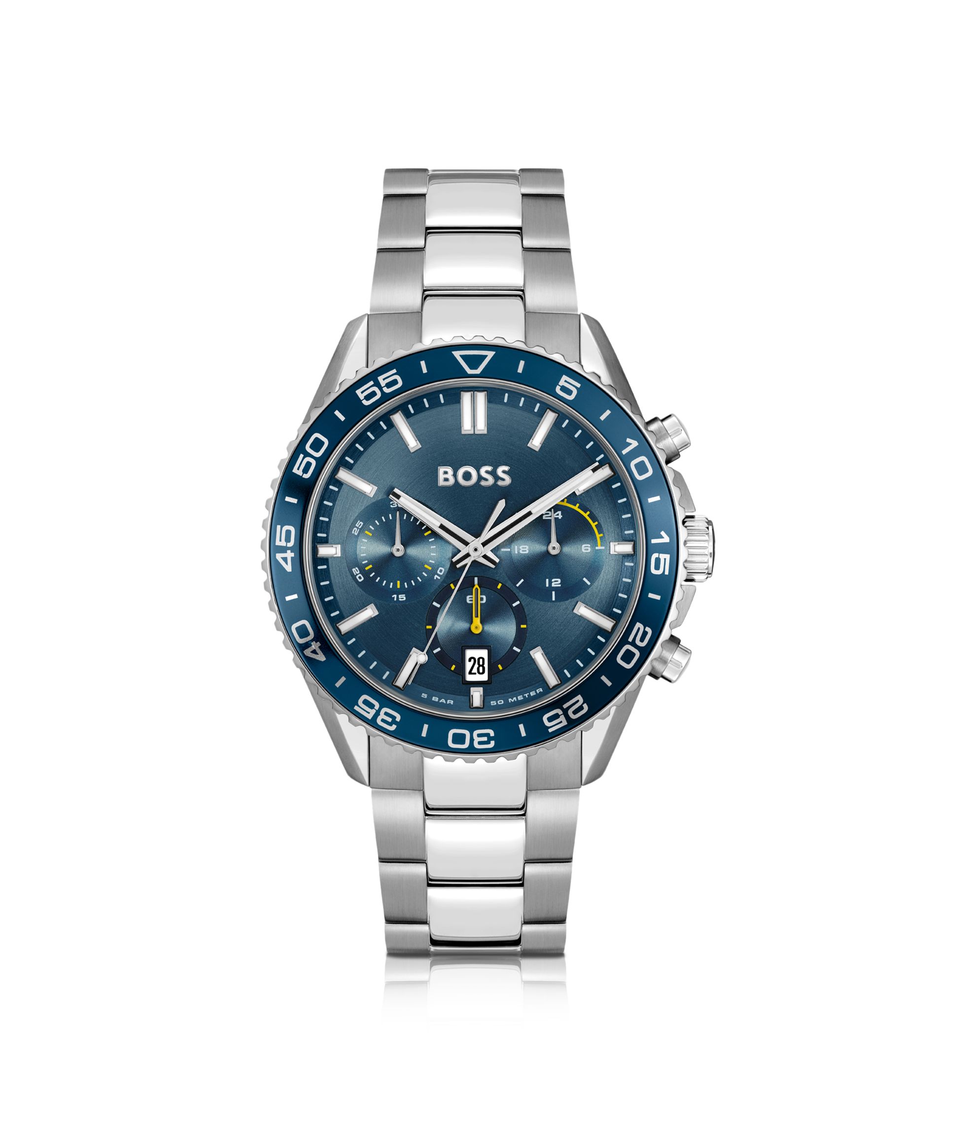 BOSS - Blue-dial chronograph watch with link bracelet