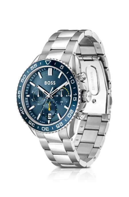 Blue-dial chronograph watch with link bracelet