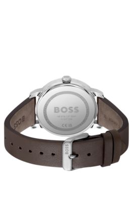 Blue-dial watch with leather strap, Assorted-Pre-Pack