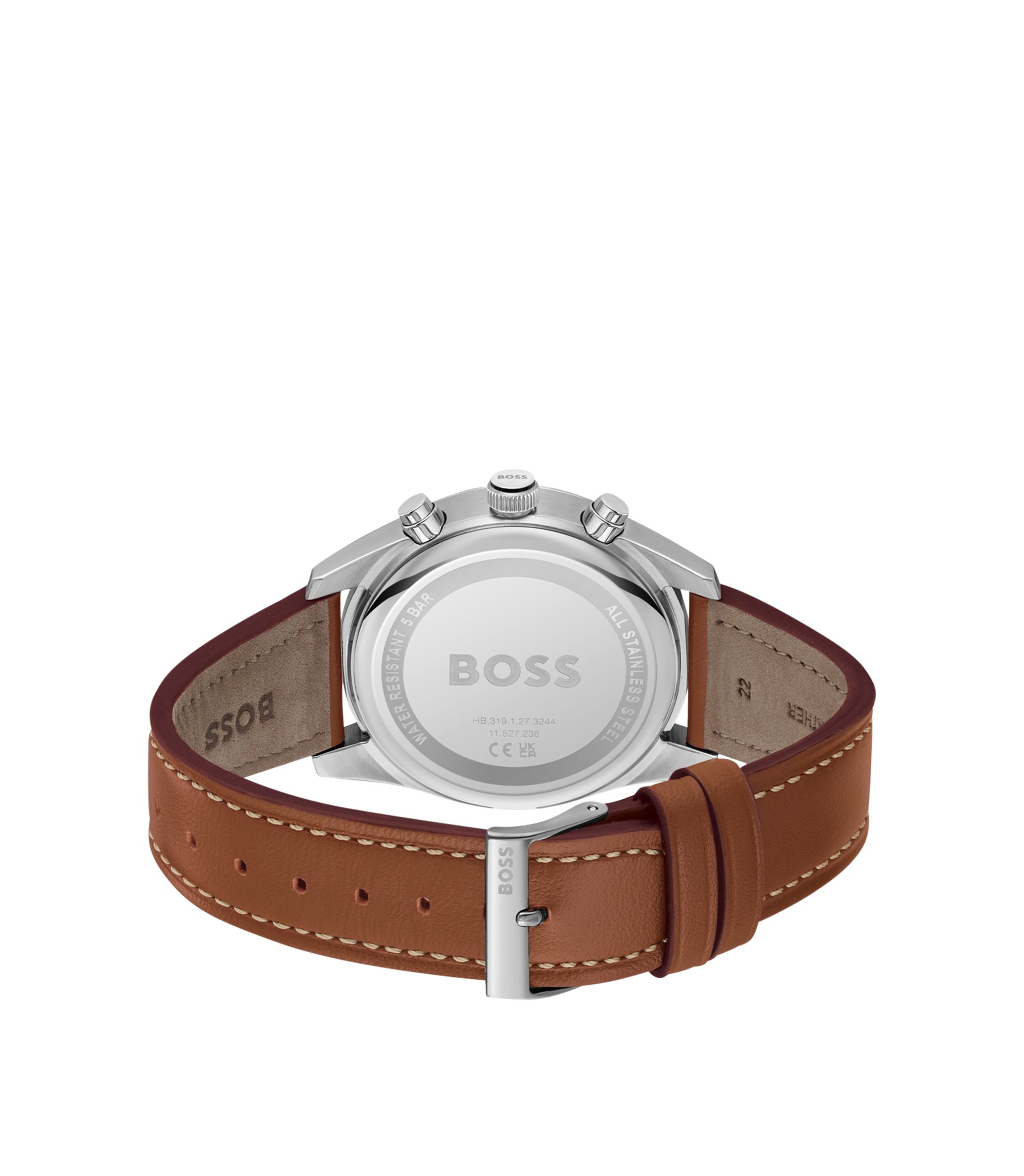 BOSS - SKYTRAVELLER Black-dial chronograph watch with brown