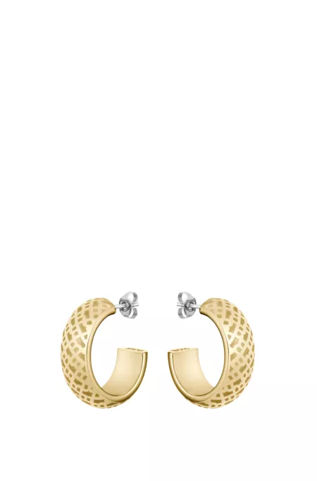 Engraved-monogram hoop earrings in gold-tone steel