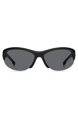 Black mask-style sunglasses with silver-tone hardware, Assorted-Pre-Pack