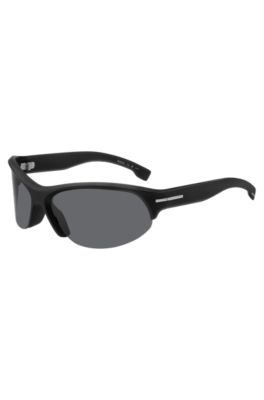 Black mask-style sunglasses with silver-tone hardware, Assorted-Pre-Pack