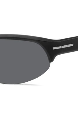 Black mask-style sunglasses with silver-tone hardware, Assorted-Pre-Pack