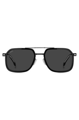 Double-bridge sunglasses in layered black acetate, Assorted-Pre-Pack