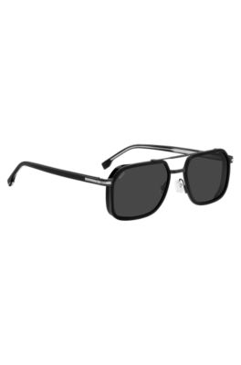 Double-bridge sunglasses in layered black acetate, Assorted-Pre-Pack