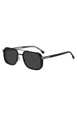 Double-bridge sunglasses in layered black acetate, Assorted-Pre-Pack