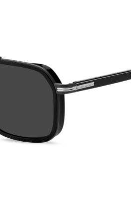 Double-bridge sunglasses in layered black acetate, Assorted-Pre-Pack